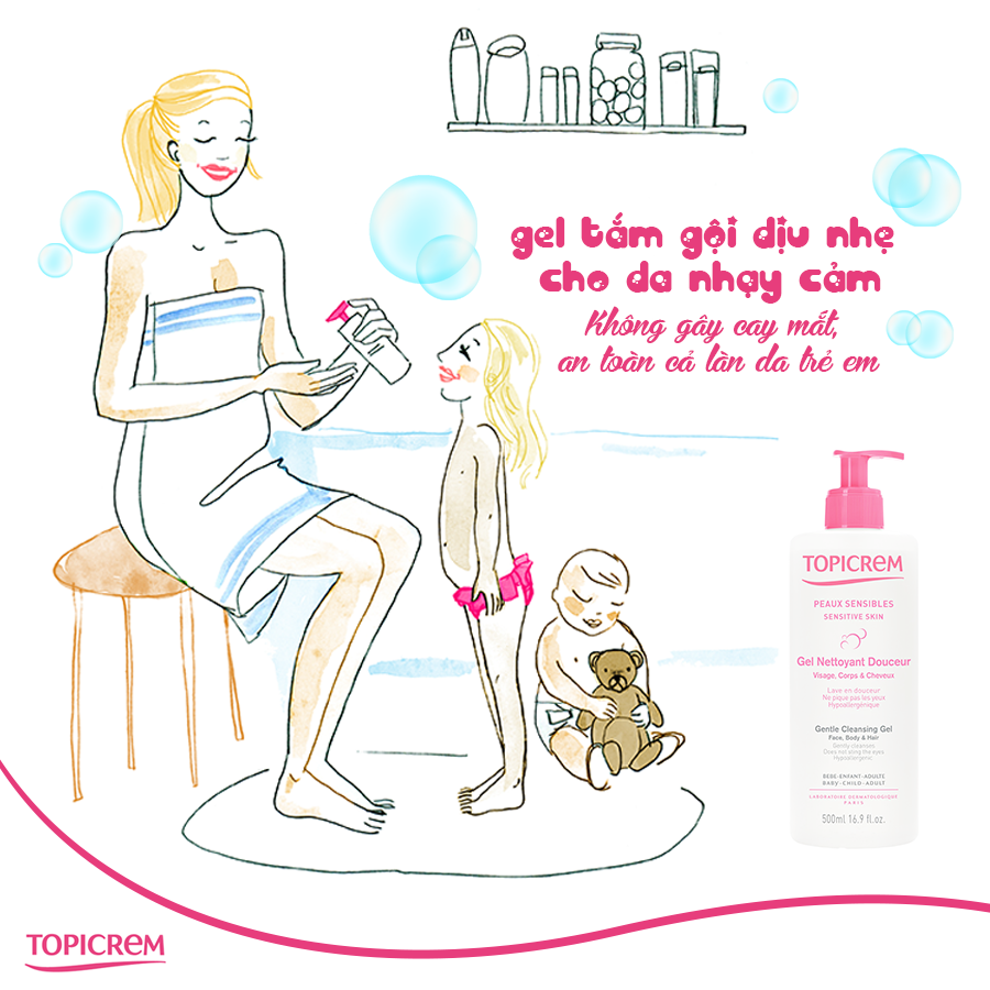 Gel tắm gội dịu nhẹ dành cho da nhạy cảm của Topicrem